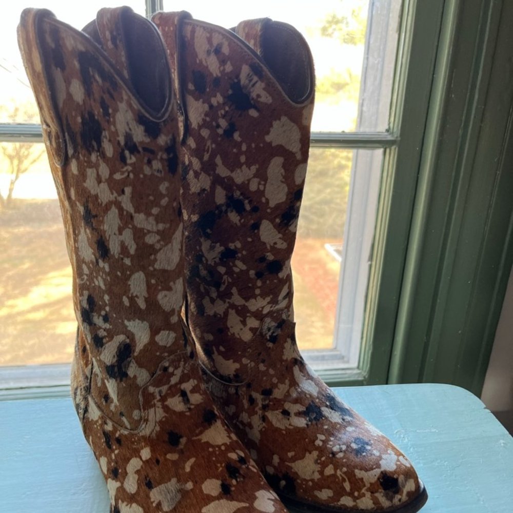 Roper Paint Splatter Cow Fur Western Boot 7.5